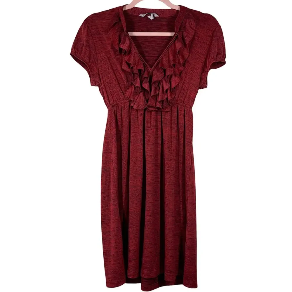 SPECKLESS Red Short Sleeve Ruffle Mini Dress Small - Picture 9 of 9